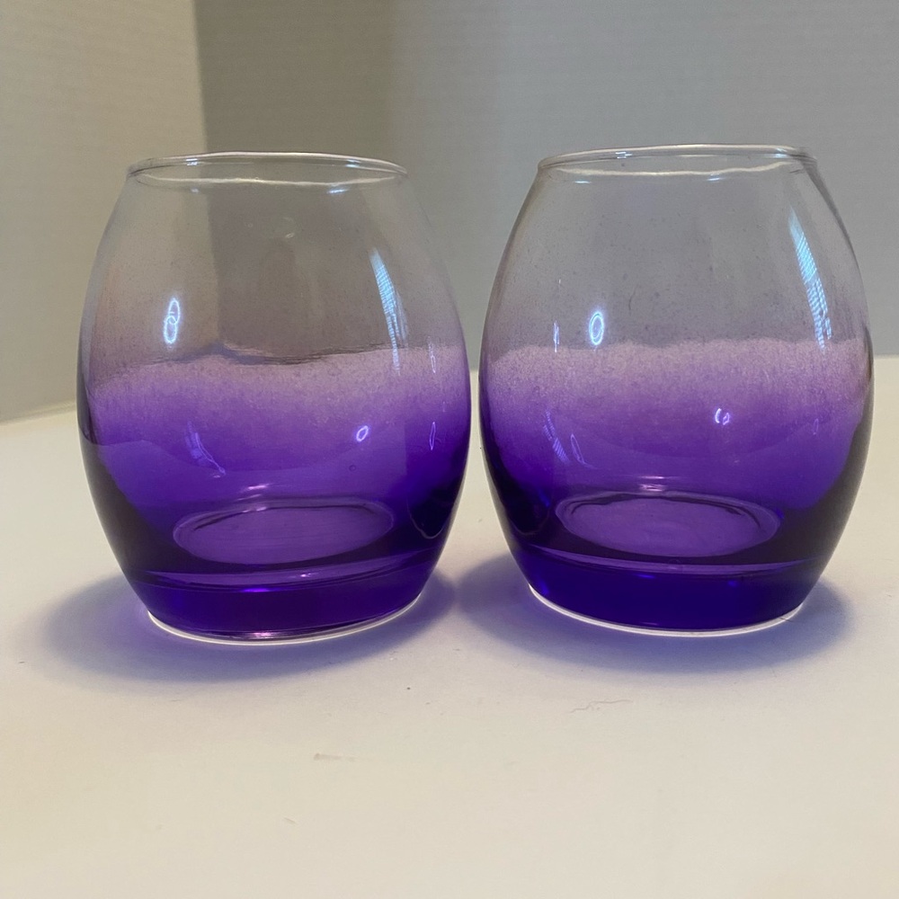 Amethyst Purple Glass Votive Tea Light Candle Holders Mid-Century Set Of 2 - Picture 2 of 10